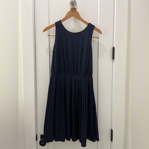 Pleated Navy Dress with Cross-Back Detail